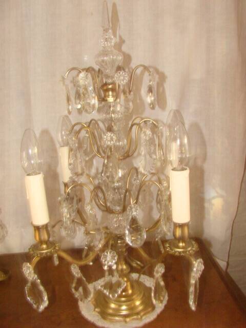 Four-candle girandole in bronze and crystal, early 20th century.