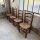 Set of 4 oak and straw chairs Dudouyt 1940