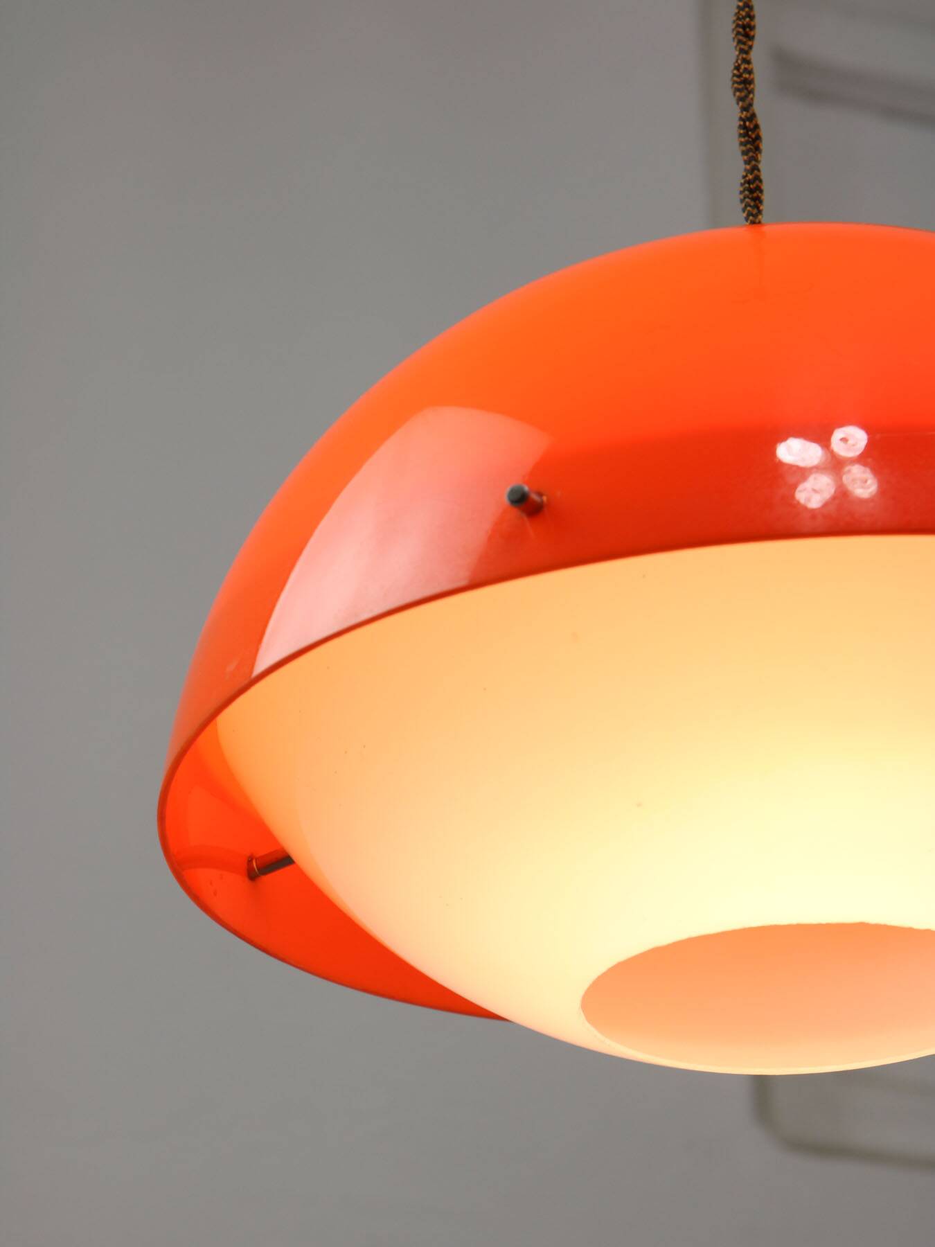 Italian space age orange plexiglass pendant lamp, 1970s
