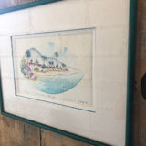 Watercolor painting nadine martinique st anne + wood frame #a224