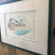 Watercolor painting nadine martinique st anne + wood frame #a224