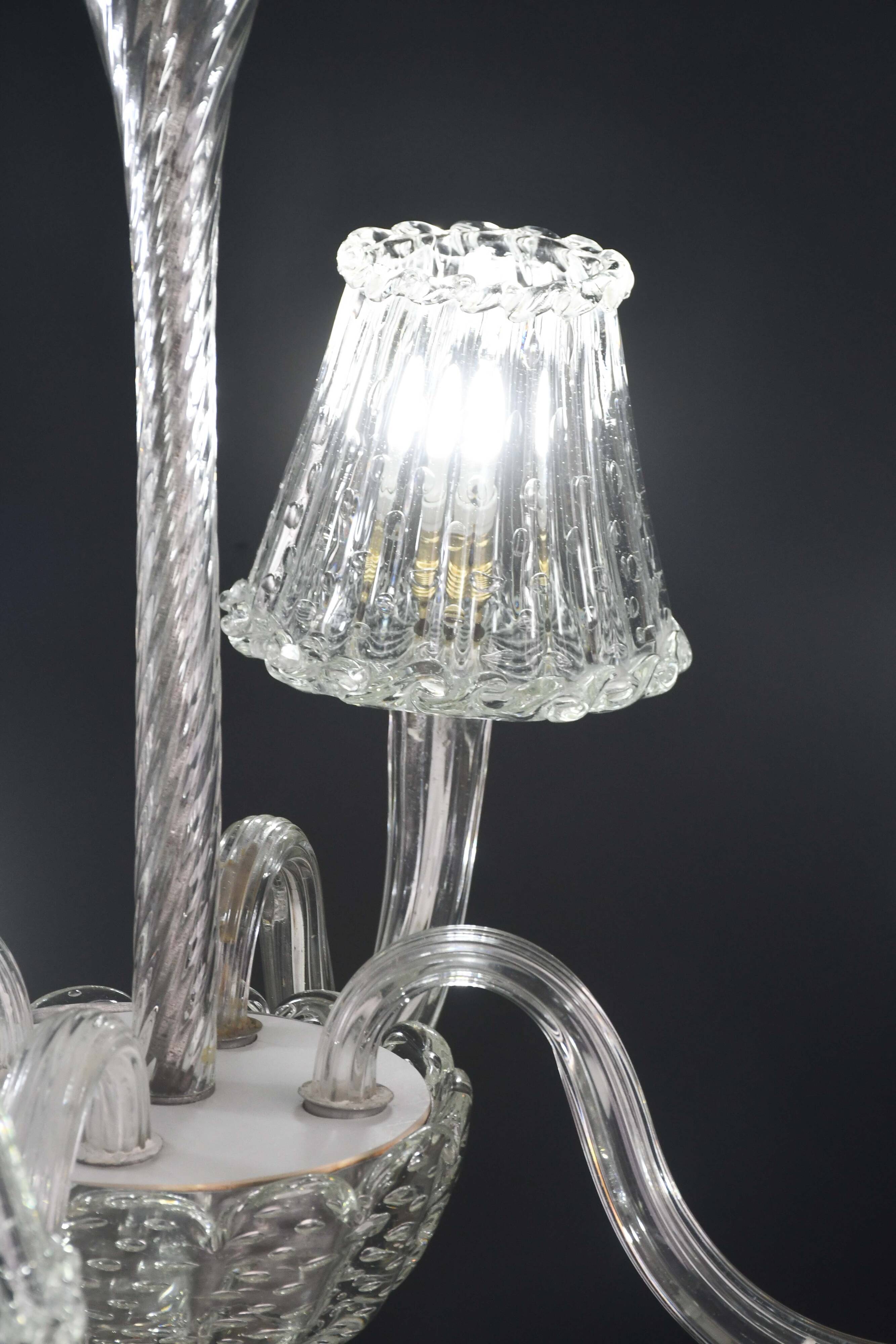 Luxury Art Decò Barovier e Toso Chandelier, Murano "Bubble" Glass, 1950s