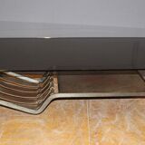 Table basse en fer forgé et cuir vers 1970