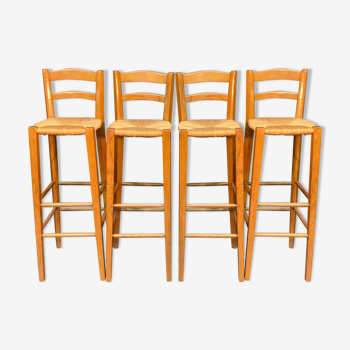 Suite of 4 high oak stools. Design Bar Stool 1960