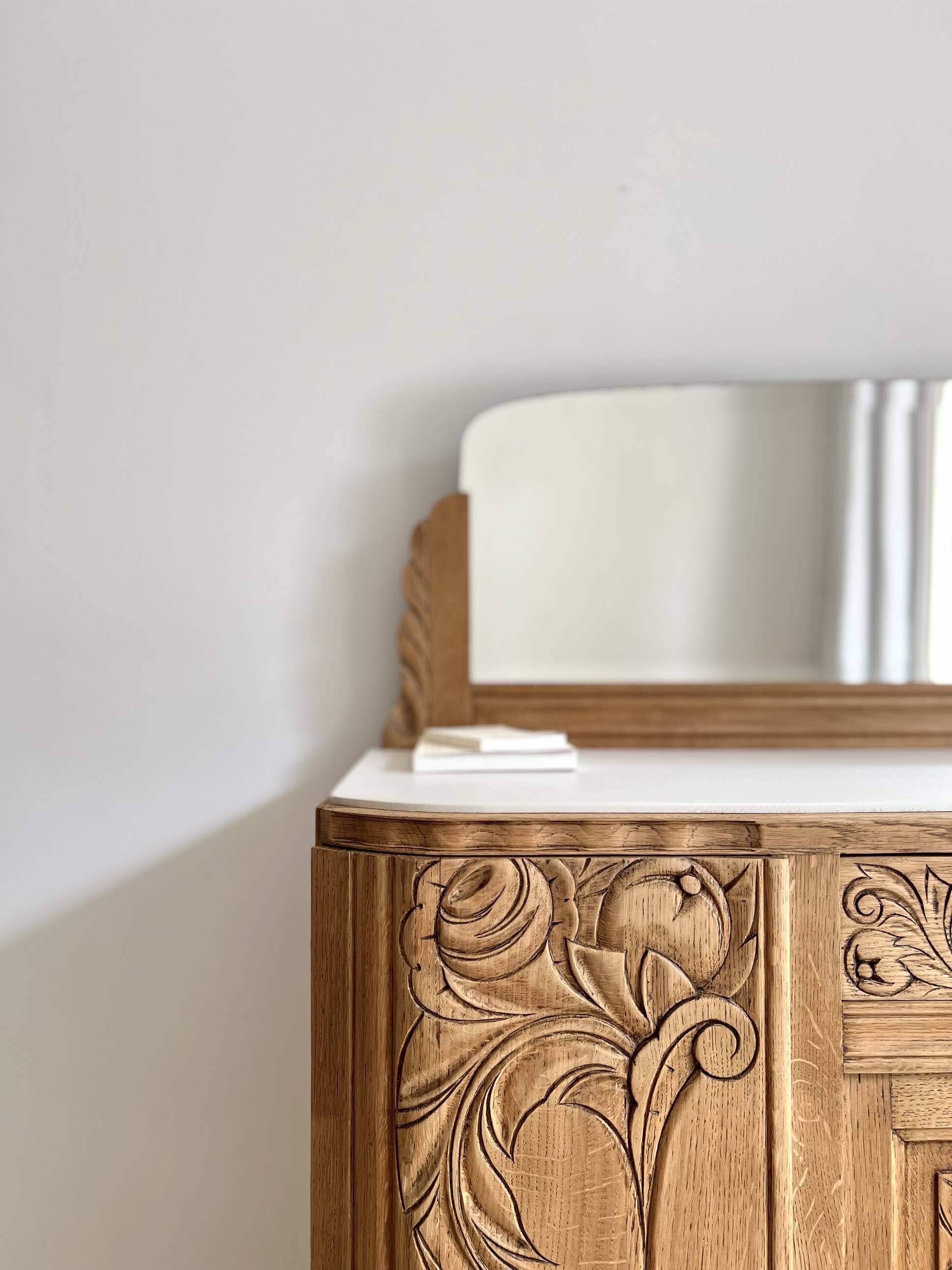 Art Deco oak sideboard with mirror (removable)