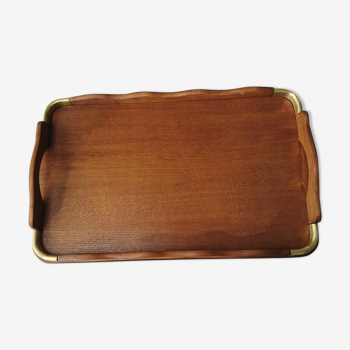 Old wooden and vintage brass tray