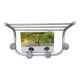 Vintage train style wall-mounted hat rack with angled mirror.