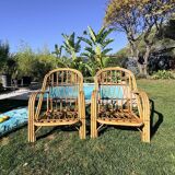 Pair of rattan armchairs "Audoux-Minnet" 1960