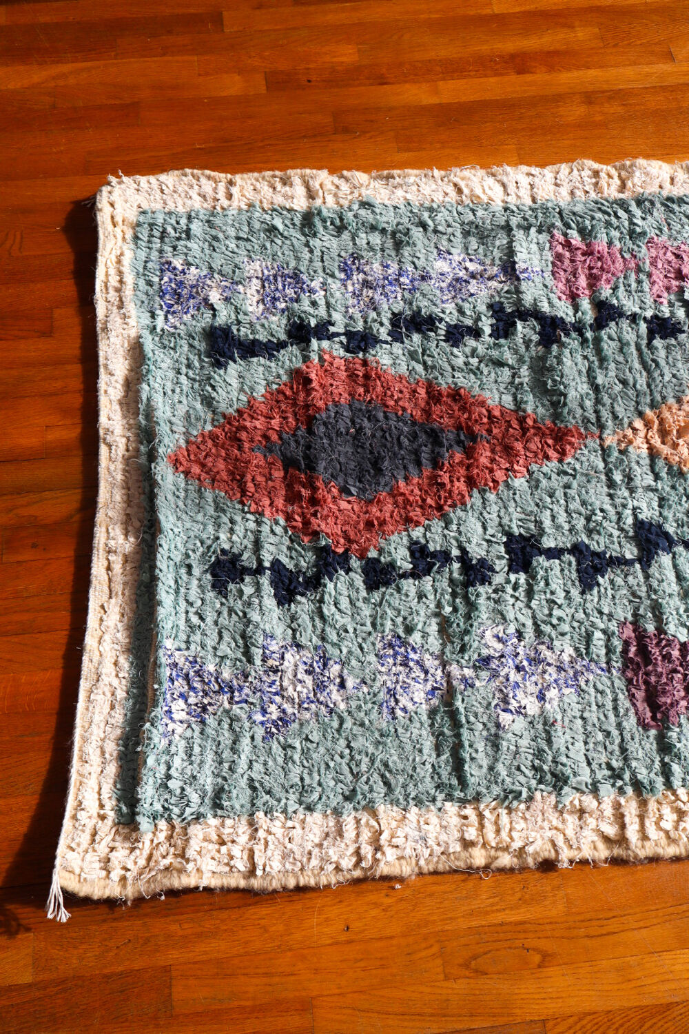 Moroccan Berber carpet Boucherouite light blue