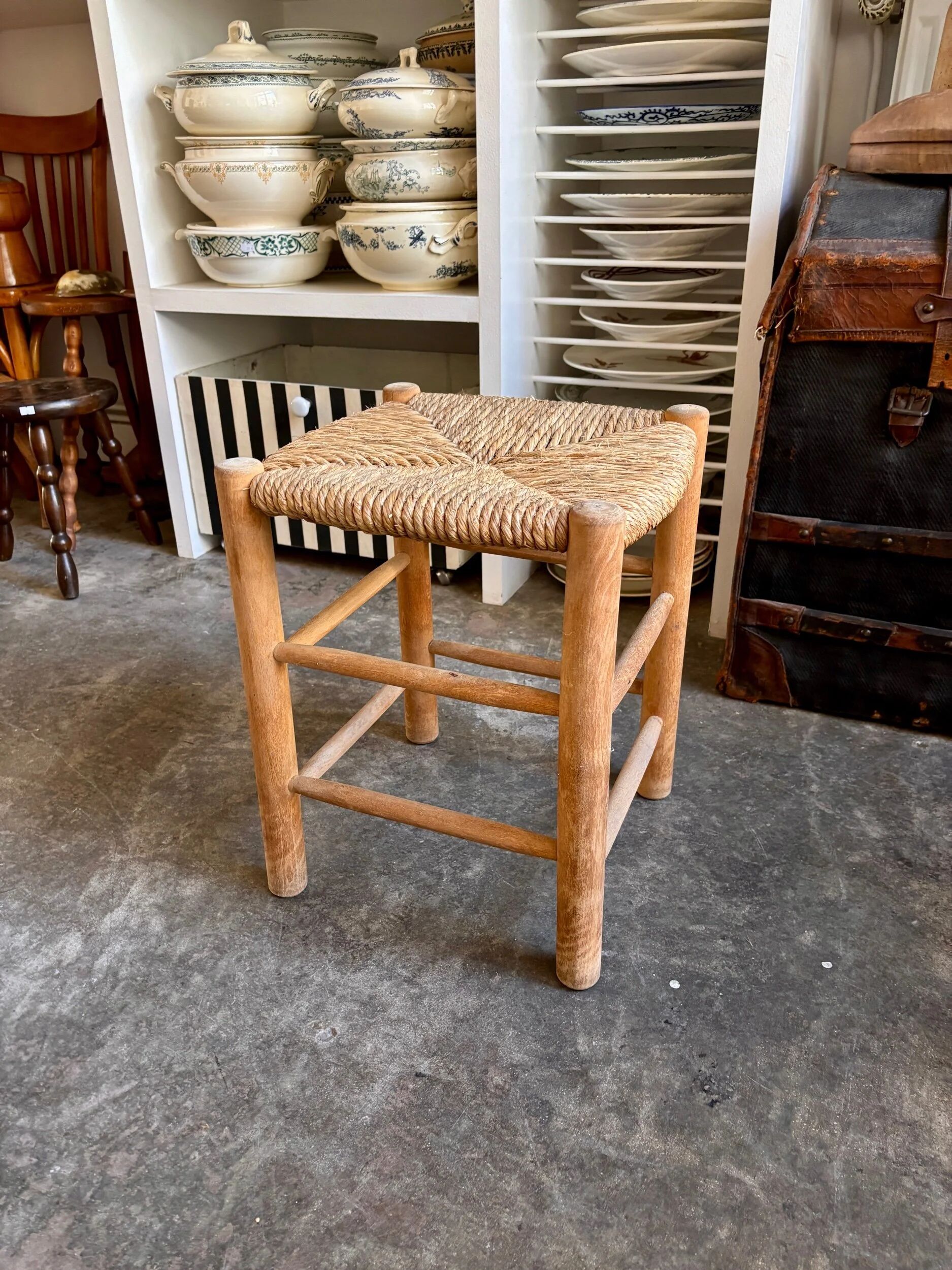Wood and straw stool