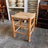 Wood and straw stool