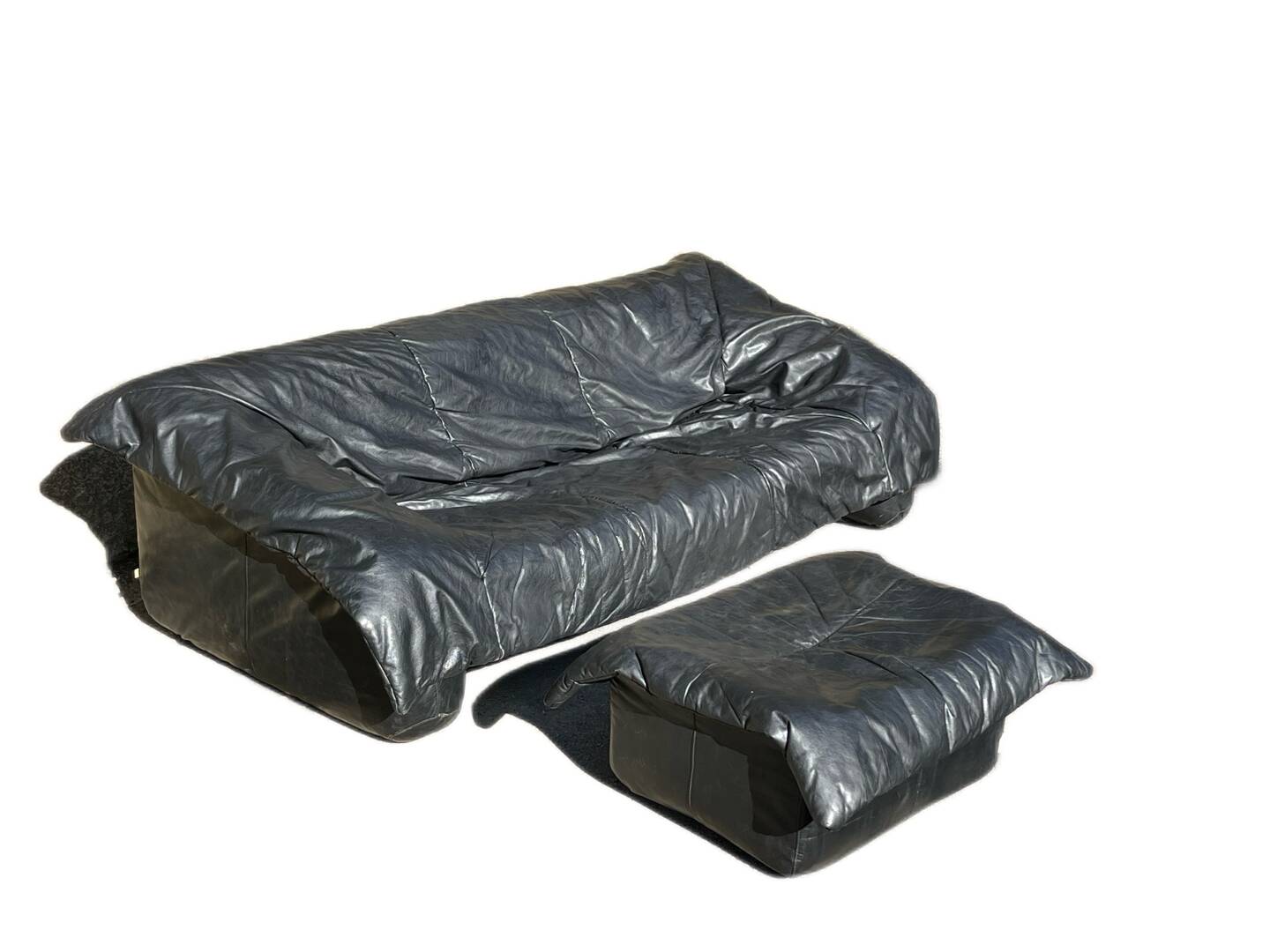 Flou Flou sofa in full grain black leather, Ligne Roset, De Pas, D'urbino, Lomazzi (1988)