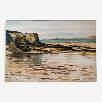 Aquarelle sur papier "Le Goulien, Anse de Dinan, péninsule de Crozon"  André Duculty (1912-1990)