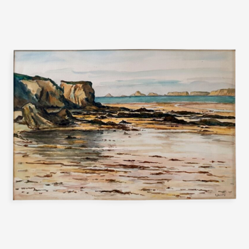 André Duculty (1912-1990) Watercolor on paper "Le Goulien, Anse de Dinan, Crozon peninsula"