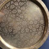 Bronze brass tray with chiseled decoration signed