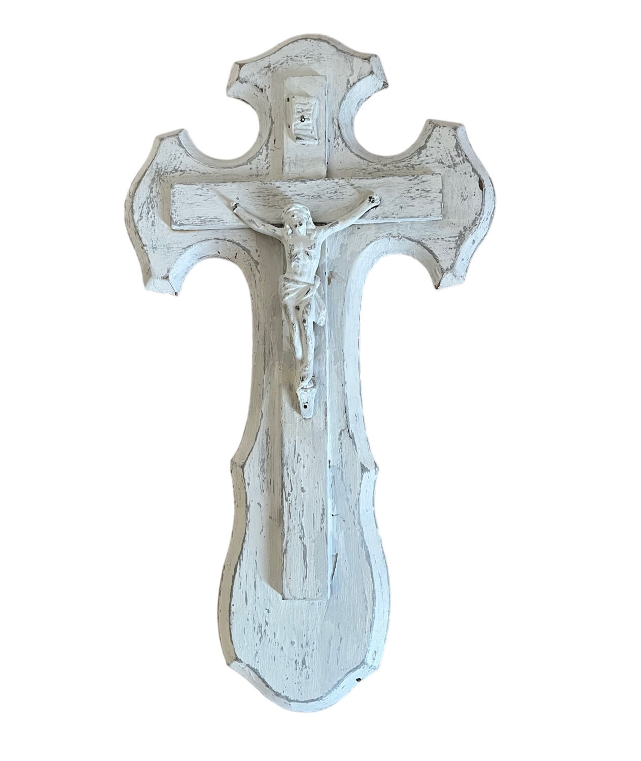 Wooden crucifix white patina aged effect