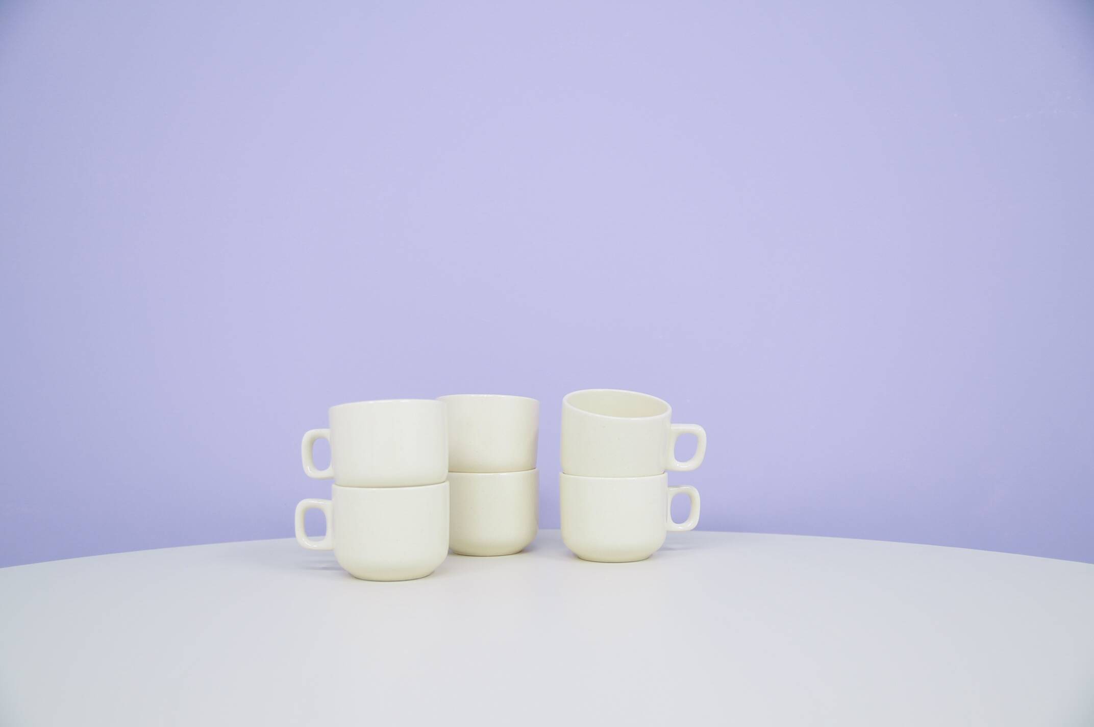 vintage set x6 beige glossy coffee cups