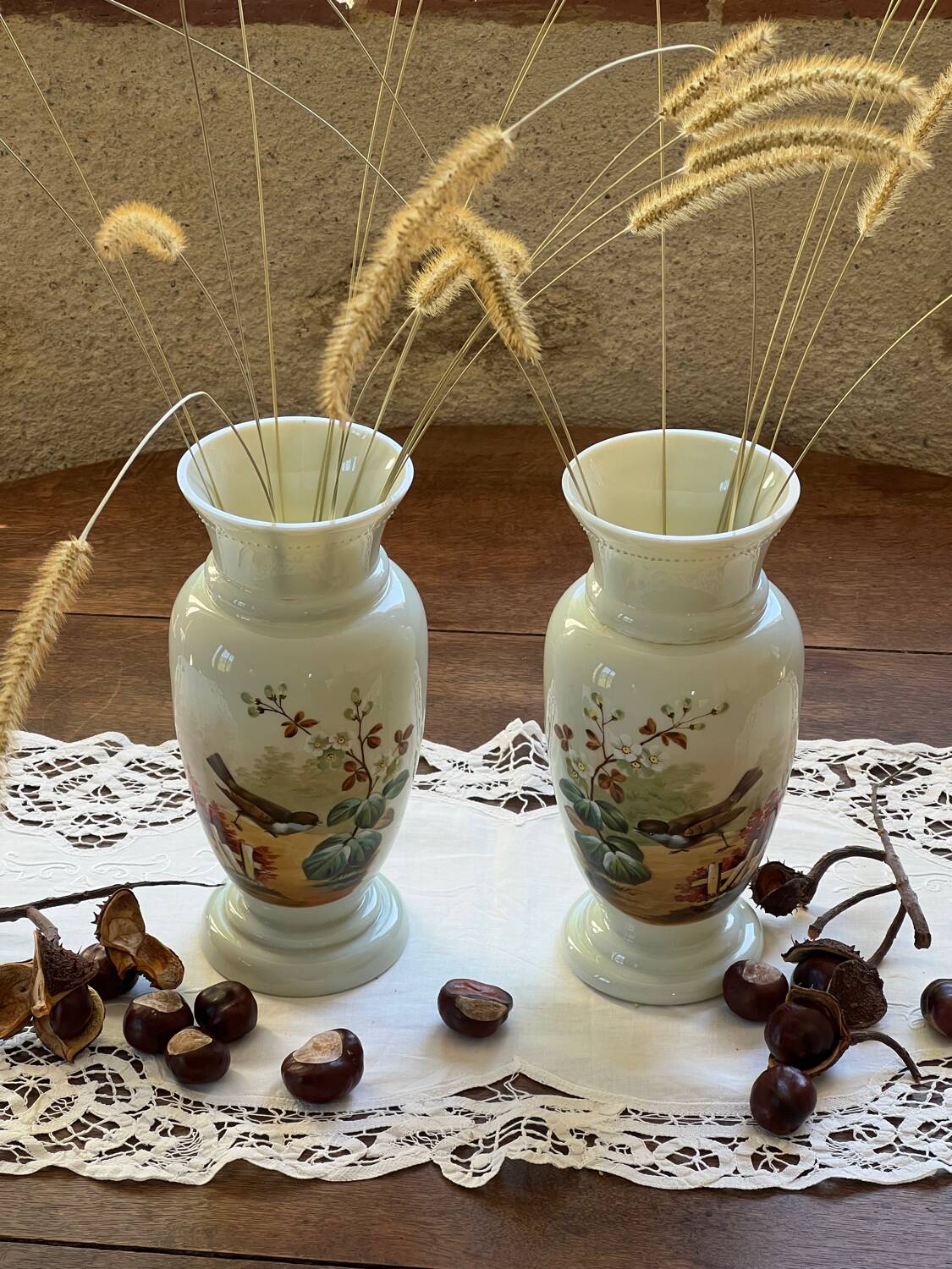 Pair of 19th century opaline glass vases signed