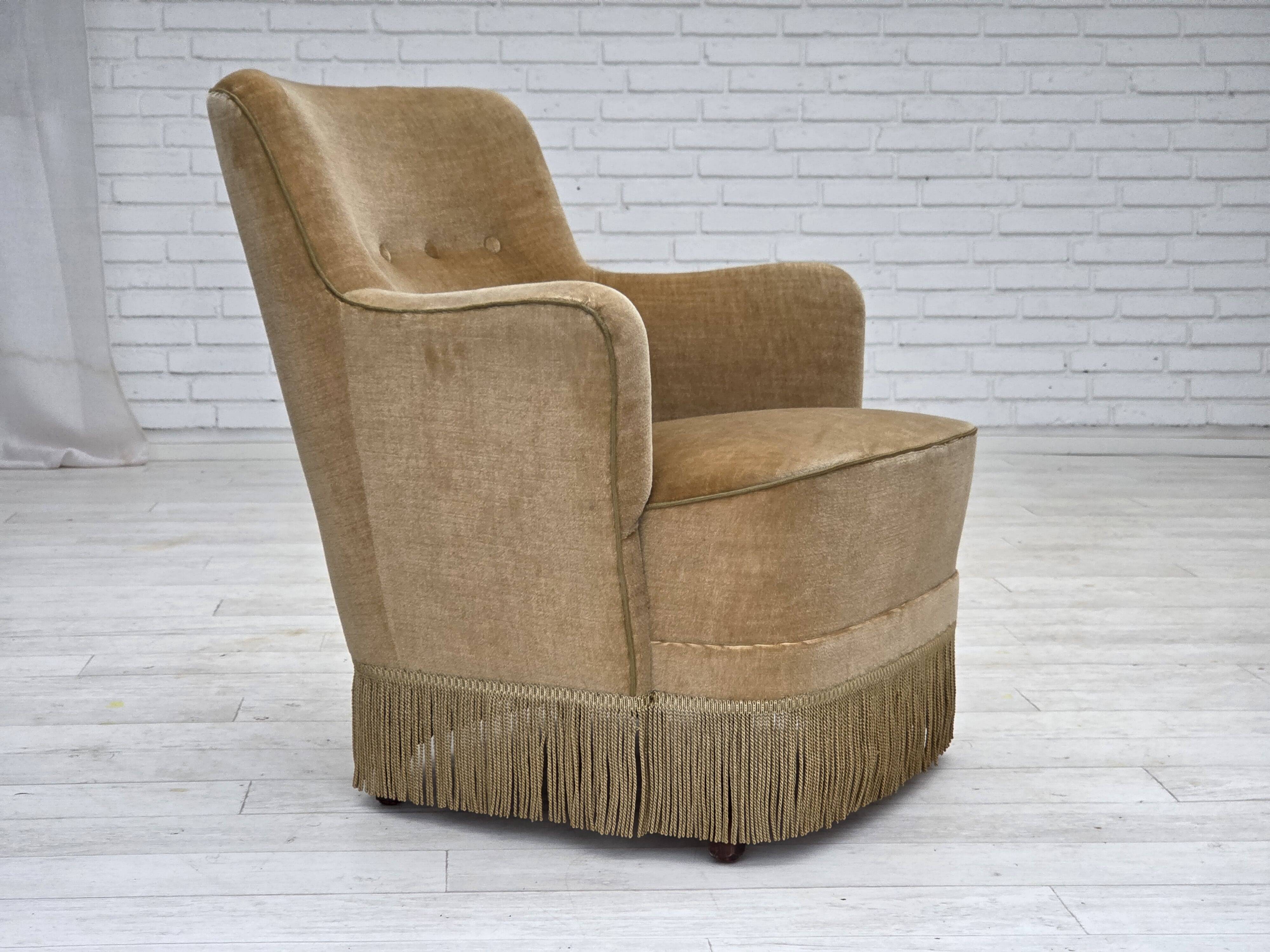 1970s, Danish armchair, light green furniture velour.