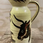 Vintage ceramic pitcher from Meyssac – Decorated with a prehistoric bull.