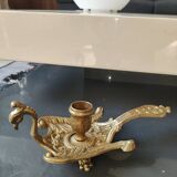 Bourgeoir à main/Rat de cave, Phénix/Paon, en laiton. Style Art Nouveau