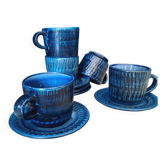 Set of 5 blue ceramic coffee cups