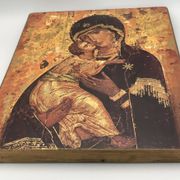 Religious ICON of the Virgin Vladimir Holy Theotokos on wooden support