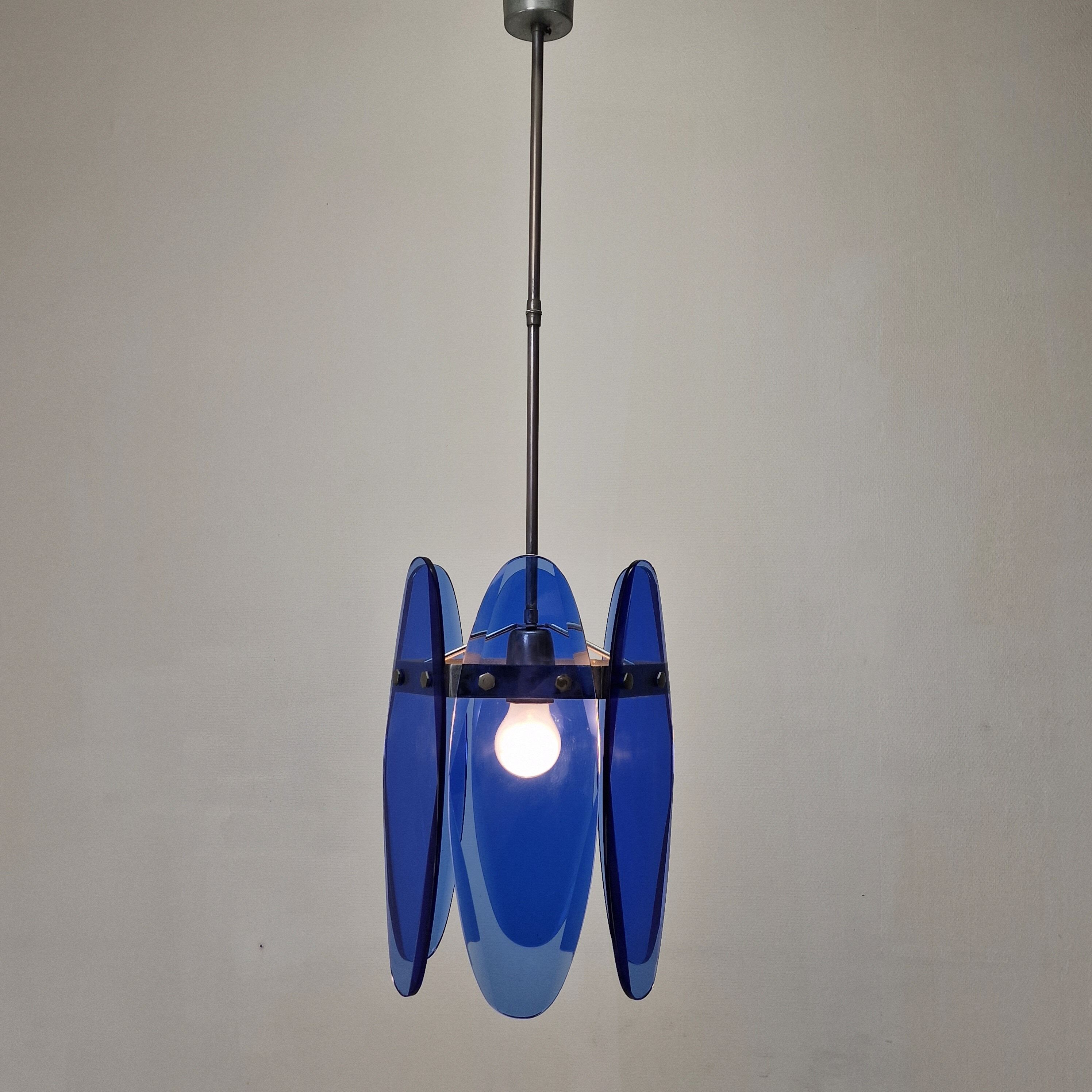 Blue Glass Chandelier or Pendant by Veca, Italy 1970's