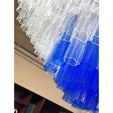 Grand lustre en verre de Murano "Tronchi" transparent et bleu de style Venini
