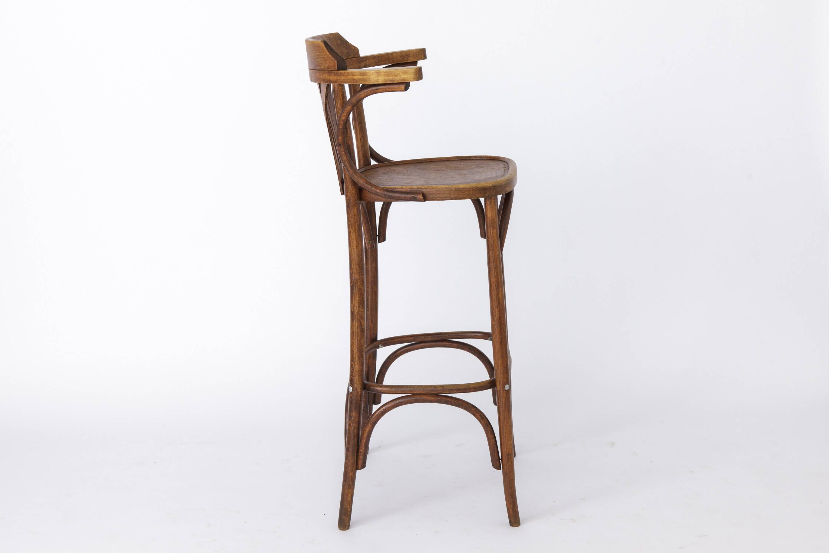 1 tabouret haut de pub irlandais vintage en bois avec technique de bois courbé des années 1960-1970