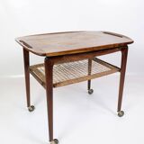 Serving Trolley Made In Rosewood With Wicker Shelf By Johannes Andersen For CFC Silkeborg From 1950s
