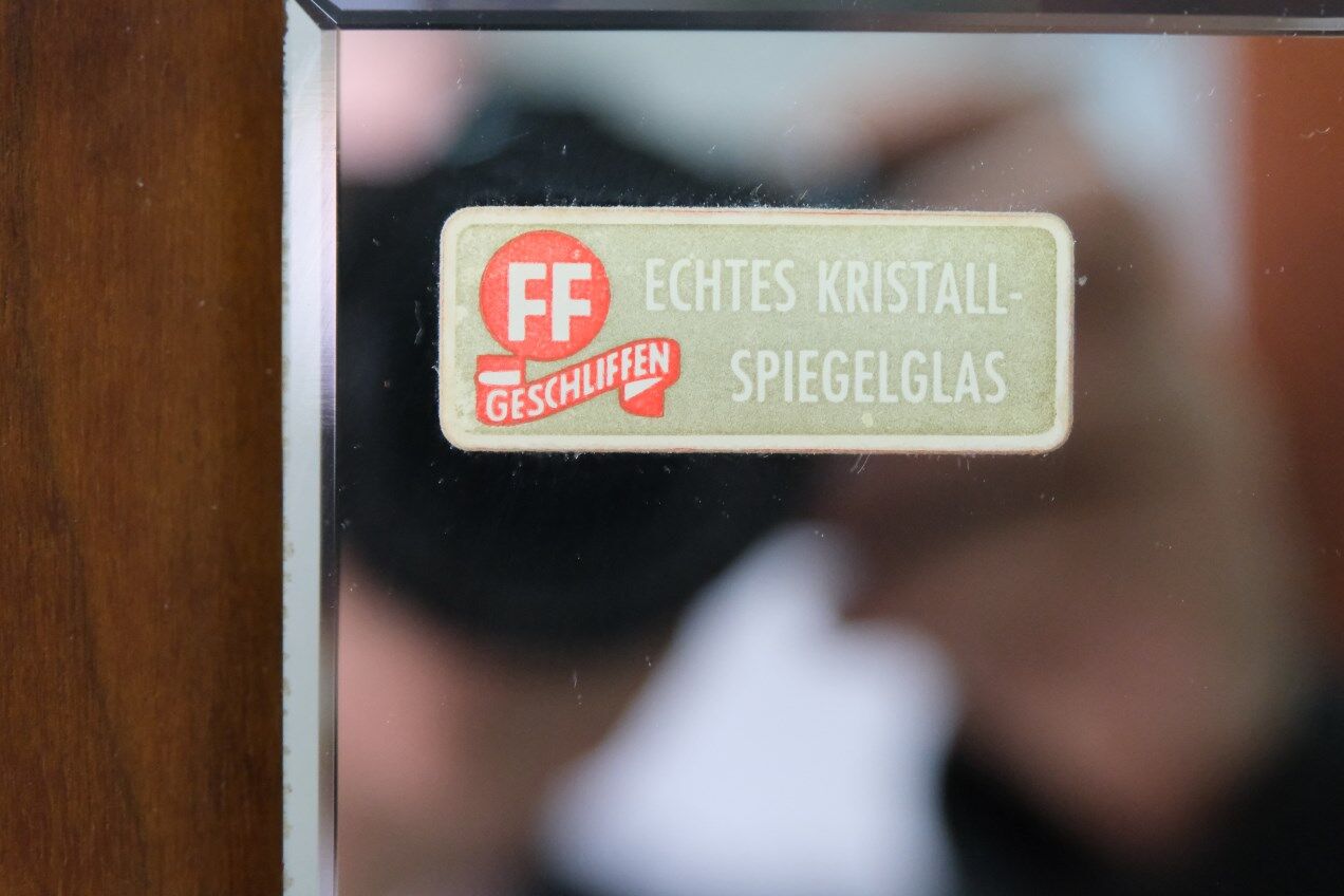 Mid-Century German teak wall mirror from FF Geschliffen , 1960s