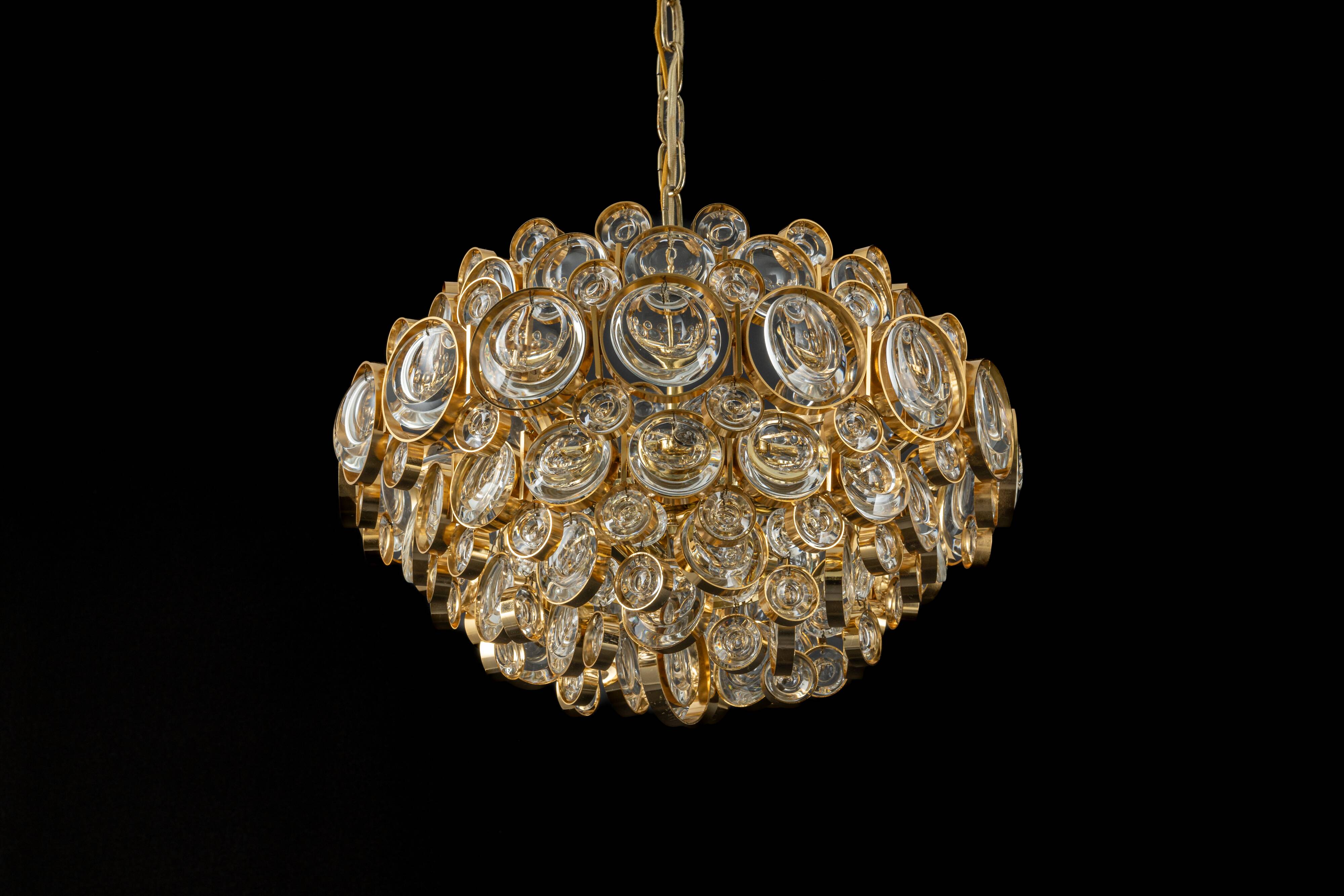 Gilt brass chandelier, design by Palwa, Germany, 1970s
