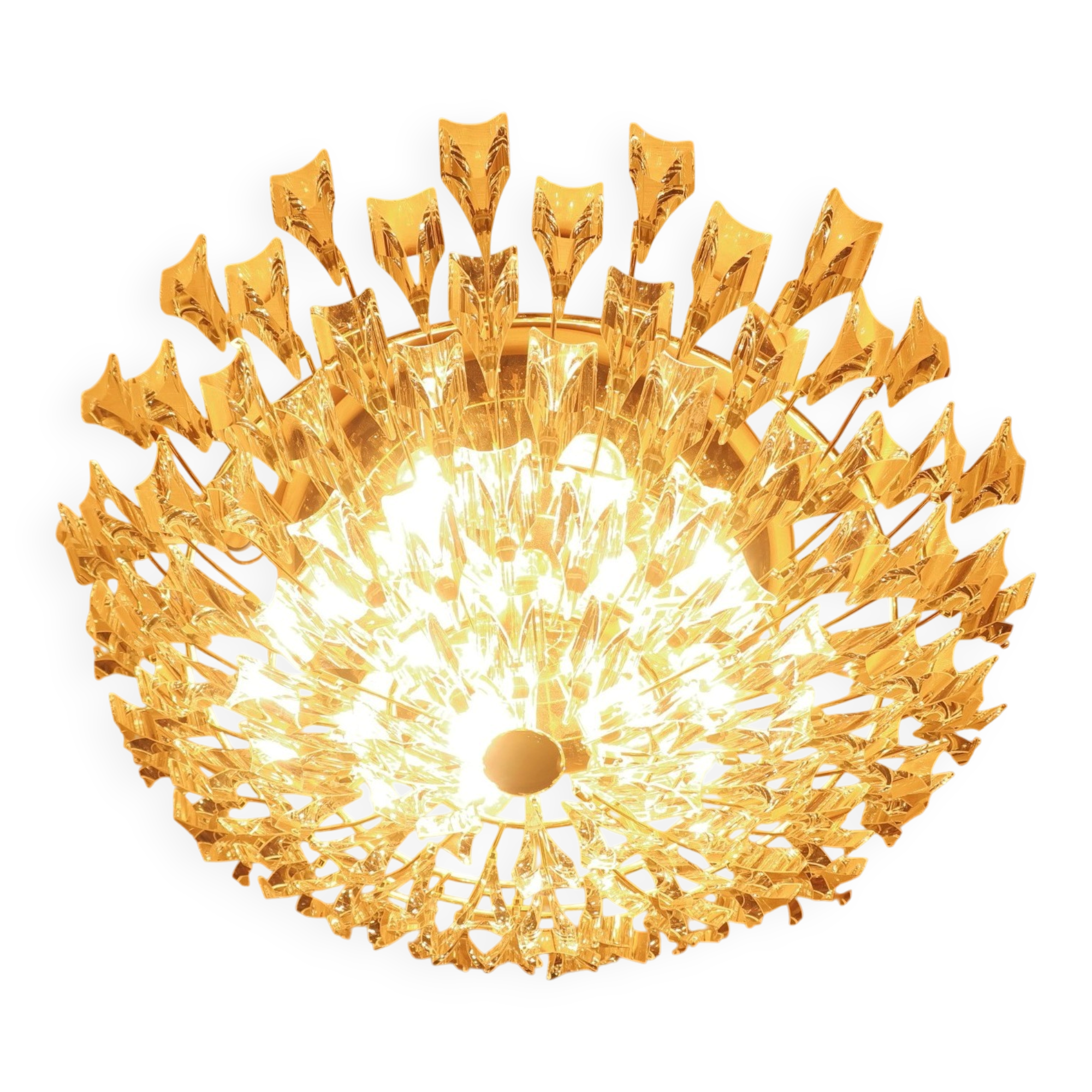 Stilkronen gilt brass and crystal ceiling lamp, Italy 1970s