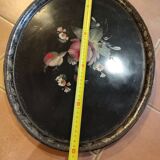 Hand-painted tray in enamelled sheet metal with a bouquet of Napoleon flowers