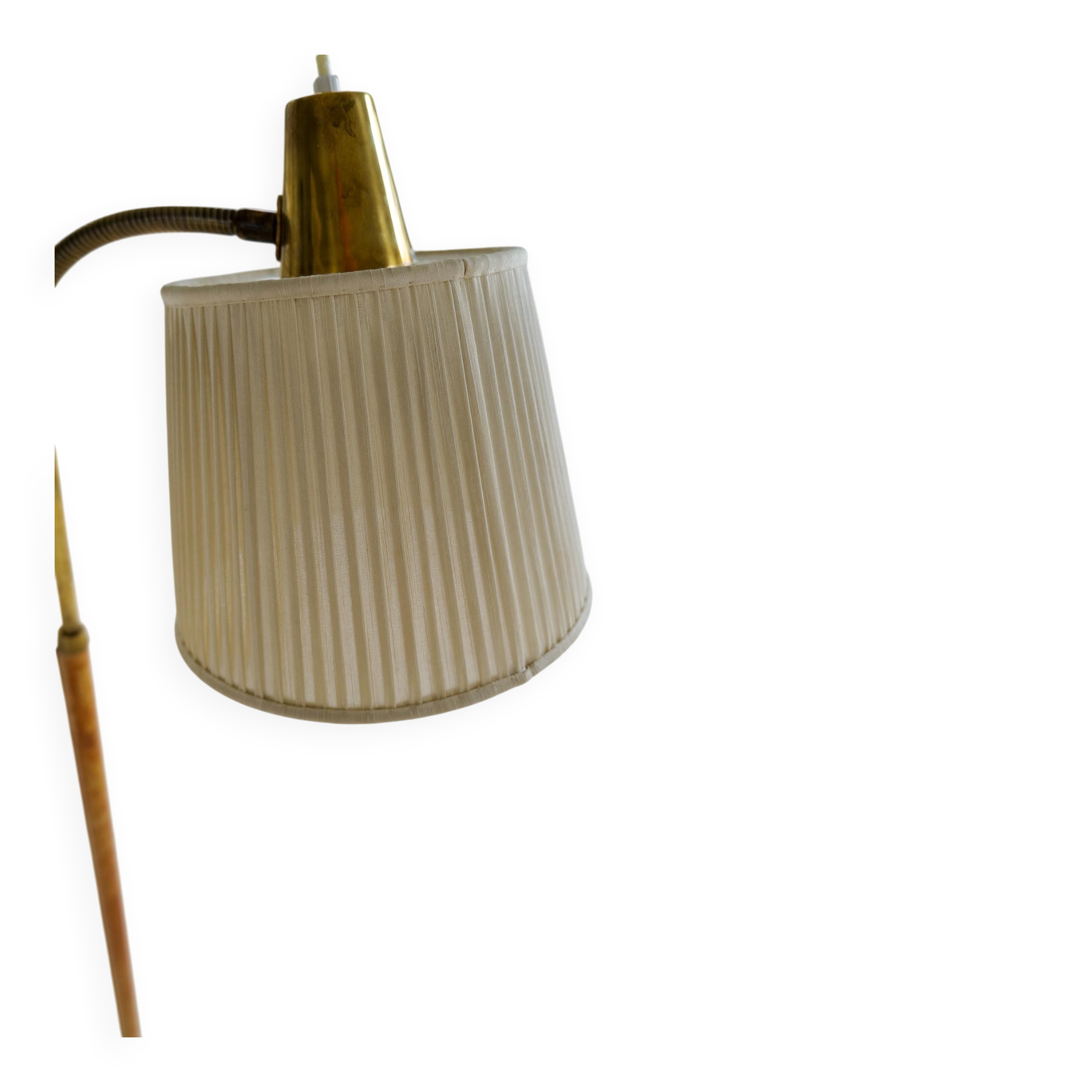 Mid-century brown leather and brass floor lamp, Falkenbergs Belysning, Sweden, 1960s.