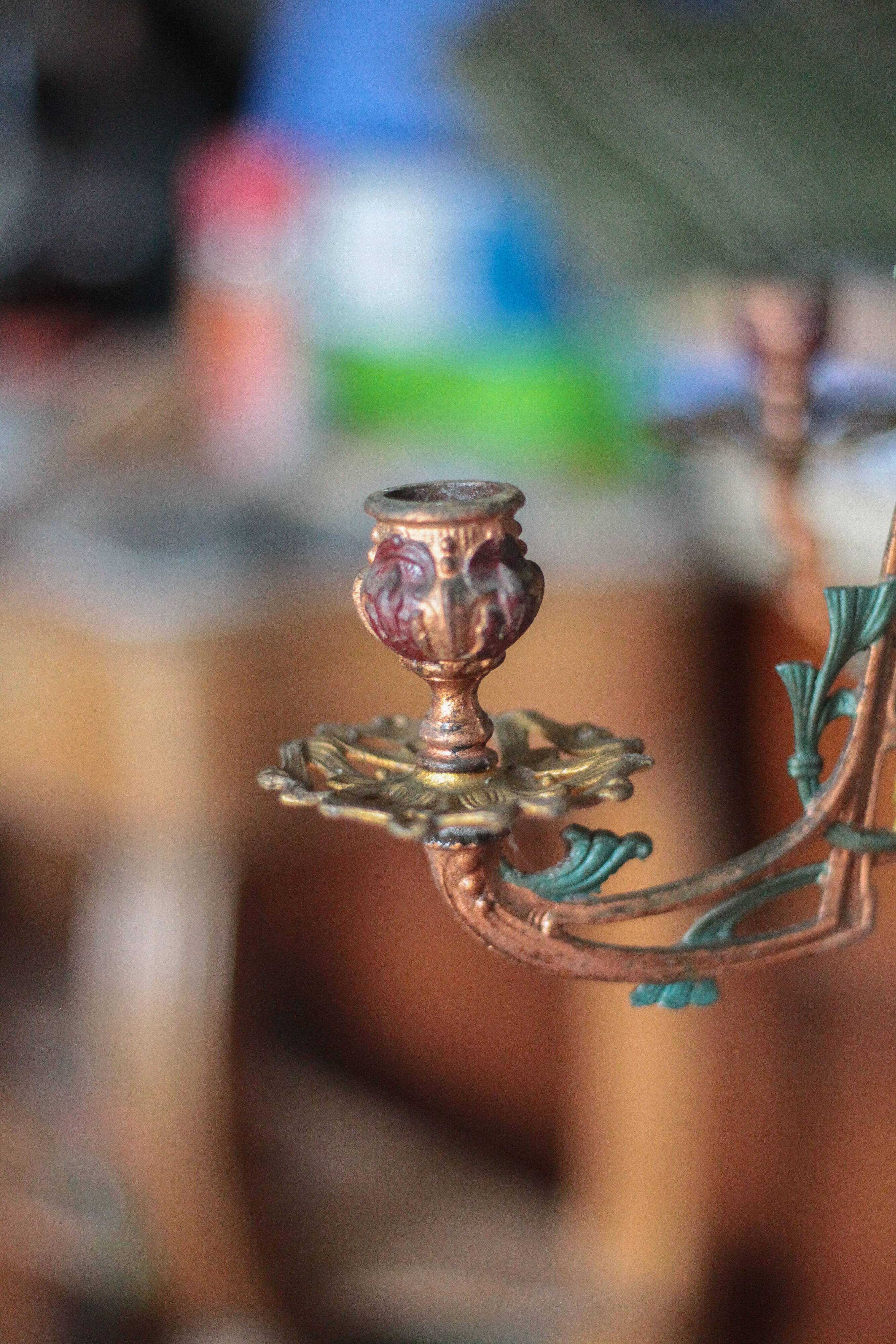 Antique bronze Napoleon III pendant light, 19th century ceiling lamp