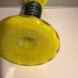 Soliflore jaune torsadé de verre bleu des années 60/70