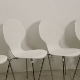 Set of 4 living room chairs in curved wood veneer and chrome base from the 70s.