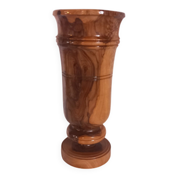 Vintage hand-turned solid olive wood vase – 1970s