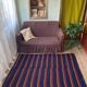 Romanian rug handwoven in wool, purple background with red and yellow stripes 183x133cm
