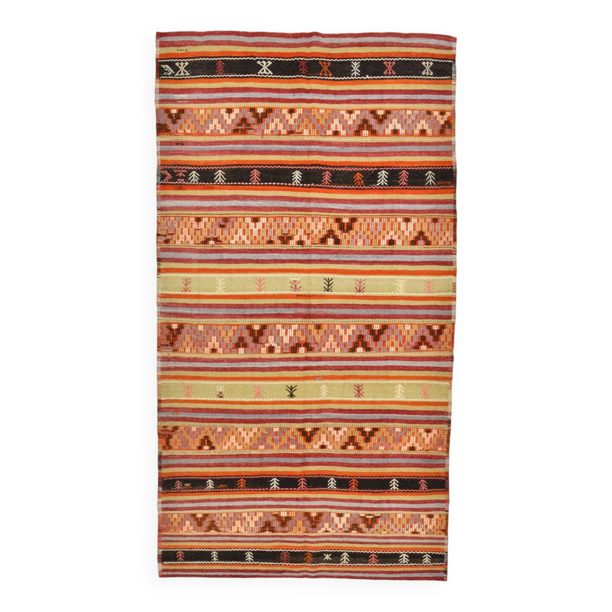 6x12 Soft Orange & Red Turkish Kilim Rug, 180x340Cm