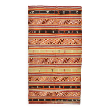 6x12 Soft Orange & Red Turkish Kilim Rug, 180x340Cm
