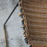 Vintage Raoul Guys set 1 table 4 rattan and metal stools Airborne