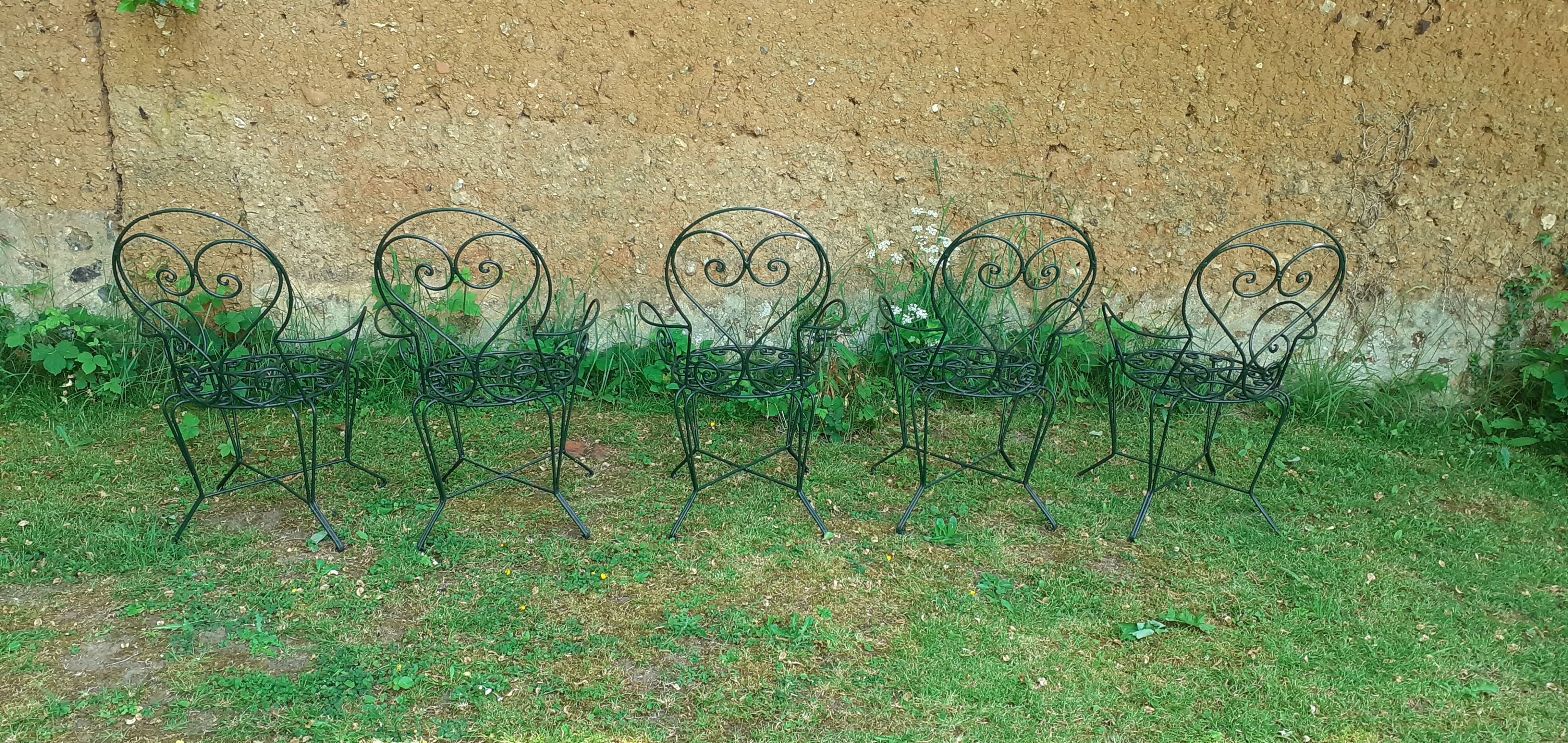 Garden furniture set 1 table 5 armchairs wrought iron wagon green