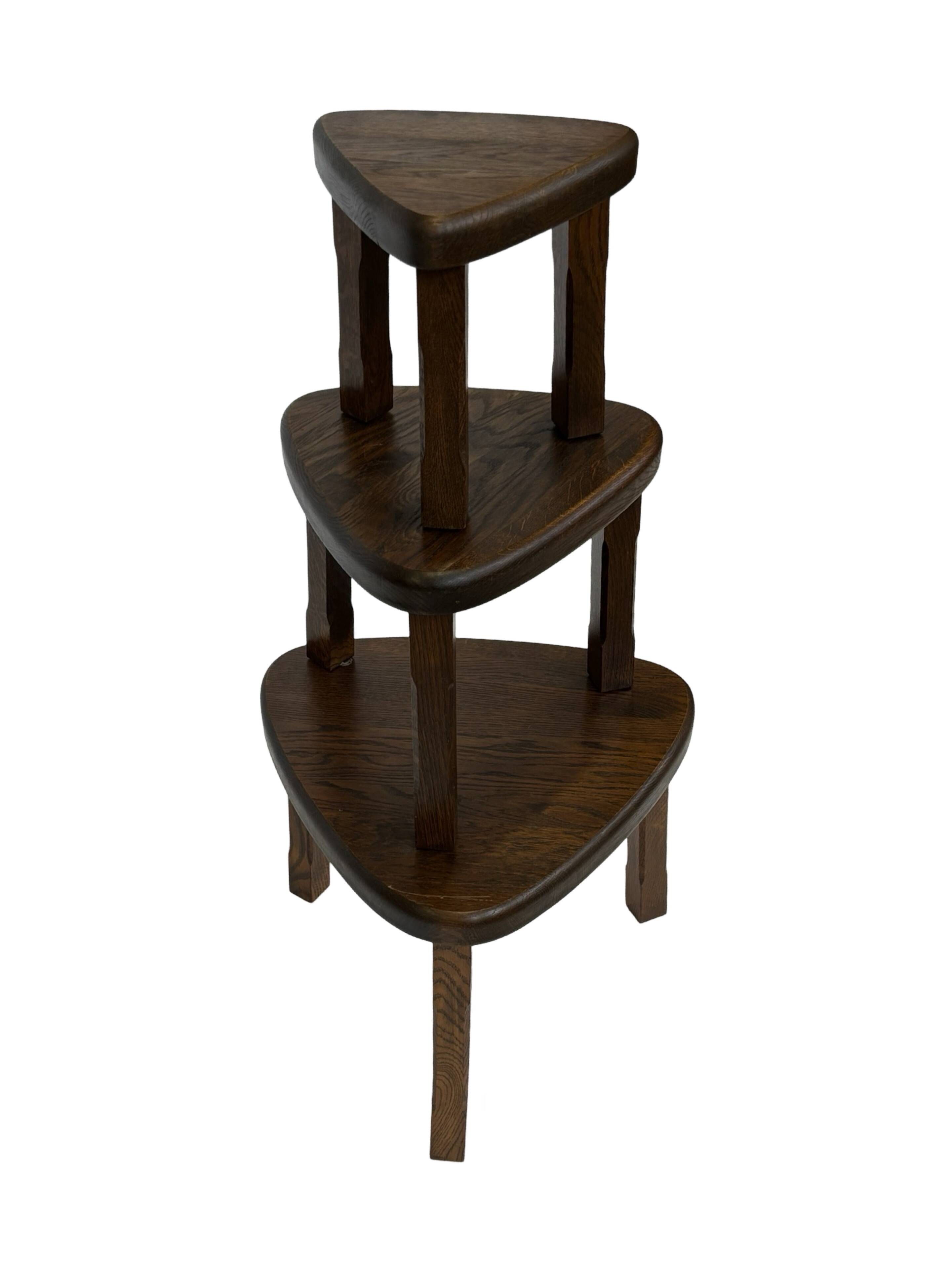 Set of 3 brutalist oak oval side or nesting tables minimalist design 1970s