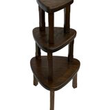 Lot de 3 tables d'appoint ou gigognes ovales brutalistes en chêne au design minimaliste des années 1970