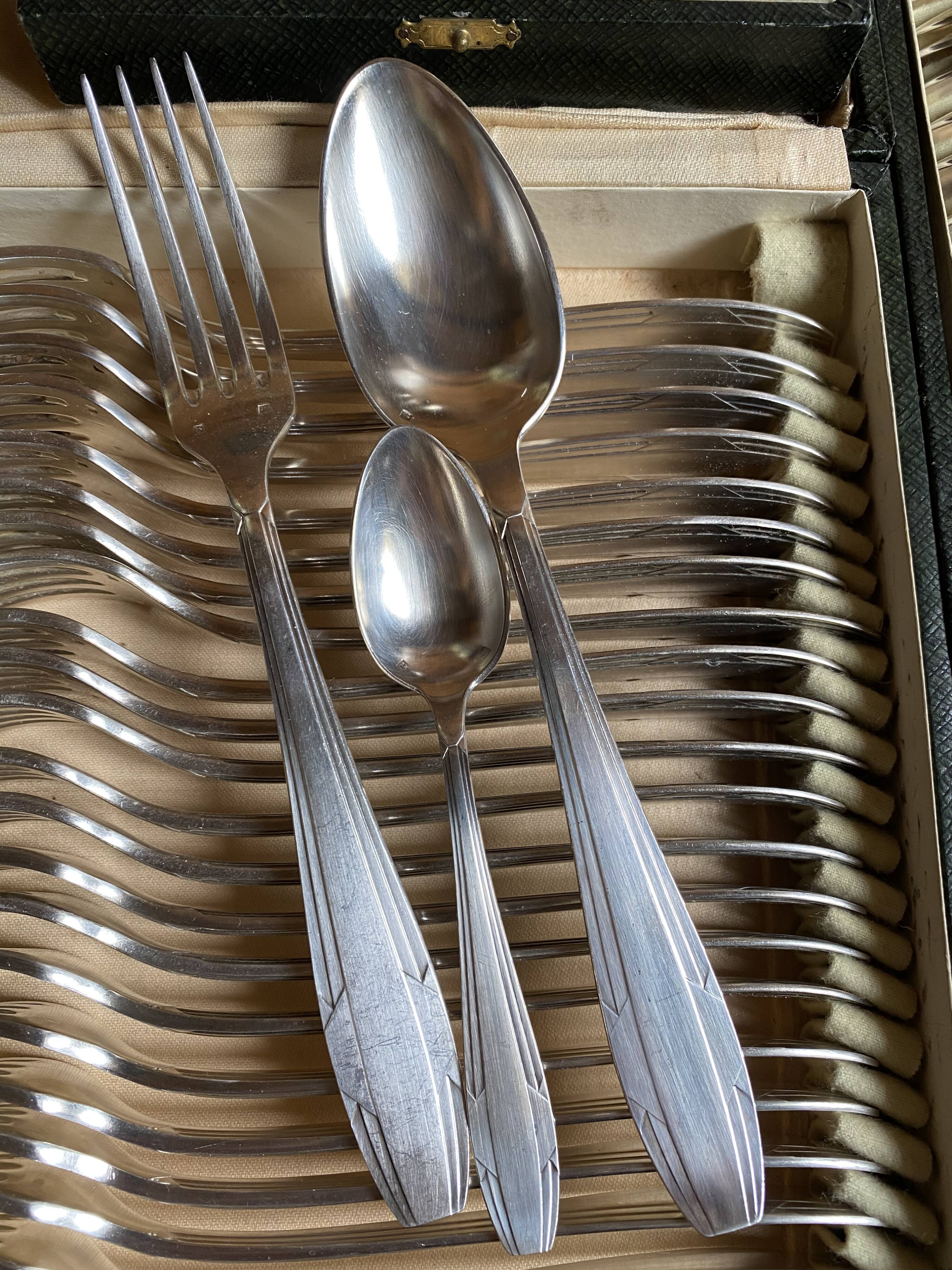 Silver metal cutlery art deco 63 pieces