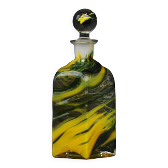 Mdina Style Decanter Glass Bottle Yellow and Green  21cm tall