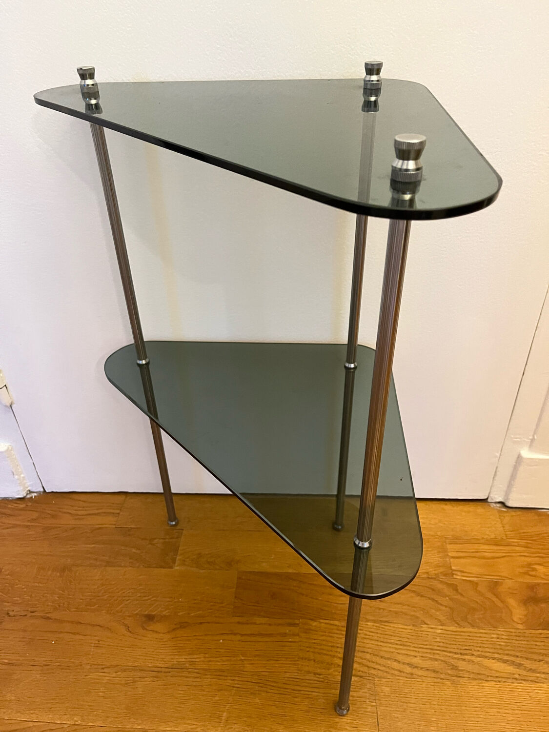 Vintage smoked glass corner shelf